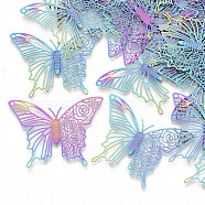 Ion Plating(IP) 304 Stainless Steel Filigree Pendants, Etched Metal Embellishments, Butterfly, Rainbow Color, 31x40x0.3mm, Hole: 1.4mm(STAS-R102-29)