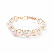 Natural Pearl Braided Finger Ring, Wire Wrapped Ring for Women, Golden, Seashell Color, US Size 10 3/4(20.3mm)(RJEW-JR00430)