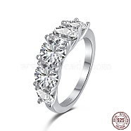 Rhodium Plated 925 Sterling Silver Finger Ring with Cubic Zirconia, with S925 Stamp , Real Platinum Plated, US Size 7(17.3mm)(RJEW-F150-59B-P)