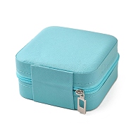 Square PU Leather Jewelry Zipper Storage Boxes, Travel Portable Jewelry Cases for Necklaces, Rings, Earrings and Pendants, Light Sky Blue, 9.6x9.6x5cm(CON-K002-04G)