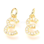 Brass Micro Pave Cubic Zirconia Charms, with Jump Rings, Greek Alphabet, Real 18k Gold Plated, Letter.E, 11.5x2x1.7mm, jump ring: 4.9x0.85mm, Hole: 3mm(ZIRC-O037-02G)
