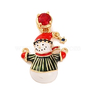 Christmas Theme Brass Micro Pave Cubic Zirconia Pendants, with Enamel, Real 18K Gold Plated, Snowman, 23.5x18x5mm, Hole: 4.5x2.5mm(KK-C076-27G-04)