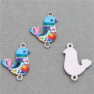 Printed Alloy Connector Charms, Bird Links, Platinum, Deep Sky Blue, 23.7x16.8x2.2mm(FIND-CJC0007-100G)