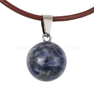 Natural Blue Spot Jasper Round Pendant Necklaces, with Cowhide
 Ropes, 20.47 inch(52cm)(NJEW-JN04478-03)