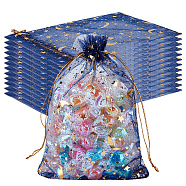 50Pcs Gold Stamping Moon & Star Organza Drawstring Gift Storage Bags, Rectangle, Marine Blue, 18x13cm(OP-BBC0001-03C-03)