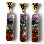 Rectangle Epoxy Resin Big Pendants, with Natural Amethyst & Lapis Lazuli & Sodalite & Green Aventurine & Tiger Eye & Carnelian & Red Jasper Chips inside, and Iron Wire, Alloy Bails, 50.5~51.5x10~11x8~9mm, Hole: 4.5x9mm(X-G-R478-21)
