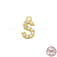 Real 18K Gold Plated 925 Sterling Silver Micro Pave Clear Cubic Zirconia Charms, Initial Letter, Letter S, 9.5x5.5x1.5mm, Hole: 0.9mm(STER-P054-10G-S)