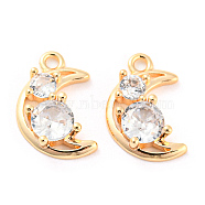 Clear Glass Charms, with Brass Finding, Crescent Moon, Real 18K Gold Plated, 11x7x2.5mm, Hole: 1mm(KK-E090-26G)