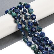 Natural Chrysocolla and Lapis Lazuli Beads Strands, Faceted Pentagonal Cut, Flat Round, with Seed Beads, 10~10.5x5~6mm, Hole: 1mm, about 32~33pcs/strand, 15.75''(40cm)(G-C116-A18-01)