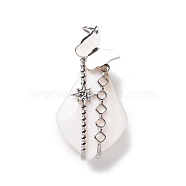 Natural White Shell Pendants, with Stainless Steel Color Plated 304 Stainless Steel Butterfly Findings, Teardrop, White, 35~40x18~20x7~9mm, Jump Ring: 4x0.6mm, Inner diameter: 2.8mm(SSHEL-C009-04P)