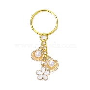 Alloy Keychain, with Iron Ring, Shell with Flower, Golden, 6.8cm(KEYC-JKC00779)