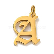 Ion Plating(IP) 304 Stainless Steel Charms, Laser Cut, Golden, Letter Charm, Letter A, 14x12x1.5mm, Hole: 3mm(STAS-I010-01G-A)