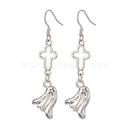 Alloy Pendants Earrings, Brass Earring Hooks, Ghost, For Halloween, Platinum, 58x14mm(EJEW-JE05978)