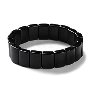 Natural Dyed & Heated Black Agate Beaded Stretch Bracelets for Men, Rectangle, Inner Diameter: 2-1/8 inch(5.35cm)(BJEW-C081-03)