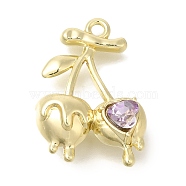 Alloy Rhinestone Pandants, Cherry Charms, Violet, 23x16x7.5mm, Hole: 1.7mm(ENAM-B025-03G-03)