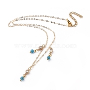 Natural Apatite Bib Statement Necklaces, with Brass Cable Chains, Brass Cubic Zirconia Links, 304 Stainless Steel Lobster Claw Clasps and Cardboard Packing Box, Golden, 16.3 inch(41.5cm)(NJEW-JN02582-05)