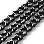 Oxidation Aluminum Diamond Cut Faceted Curb Chains, Twisted Chains, Unwelded, with Spool, Black, 15x10.5x5mm, about 65.62 Feet(20m)/Roll(CHA-H001-06EB)