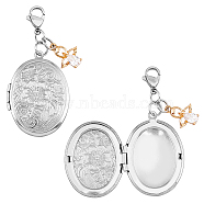Oval 316 Stainless Steel Locket Photo Pendant Decoration, with Angel Charm and 304 Stainless Steel Lobster Claw Clasps, for Wedding Bouquet Decoration, Stainless Steel Color, 51mm, 2pcs/set(PALLOY-AB00071)