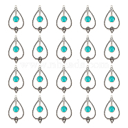20Pcs Synthetic Turquoise Big Pendants, with Antique Silver Tone Alloy Findings, Hollow Teardrop, 55x30x2.5~5mm, Hole: 2mm(FIND-AR0002-27)
