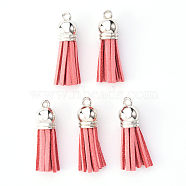 Faux Suede Tassel Pendant Decorations, with CCB Plastic Cord Ends, Platinum, 33~35x10mm, Hole: 2.5mm(X-FIND-R095-025P)