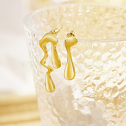 304 Stainless Steel Stud Earrings, Teardrop Asymmetrical Earrings, Real 18K Gold Plated, 38x13mm and 28x8mm(II9103-1)