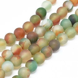 Natural Peacock Agate Beads Strands, Frosted, Dyed & Heated, Round, 6~6.5mm, Hole: 0.8mm, about 65 pcs/Strand, 14.96 inch(38 cm)(G-D0005-25-6mm)