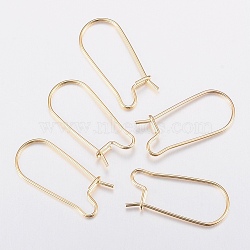 304 Stainless Steel Hoop Earring Findings Kidney Ear Wires, Real 18k Gold Plated, 20x9x0.8mm(STAS-H436-03)