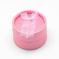 Cardboard Ring Boxes, Flat Round, Pink, 5.5x3.5cm(CBOX-R036-21A)