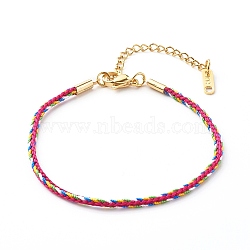 Nylon Twist Cord Bracelets, with 304 Stainless Steel Findings, Deep Pink, 7.48 inch(19cm)(BJEW-JB06479-06)