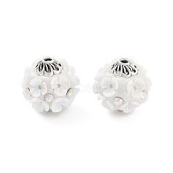 Handmade Indonesia Beads, with Alloy, Resin and Glass, Flower, Antique Silver, White, 18.5mm, Hole: 2mm(FIND-Q106-20)