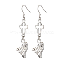 Alloy Pendants Earrings, Brass Earring Hooks, Ghost, For Halloween, Platinum, 58x14mm(EJEW-JE05978)