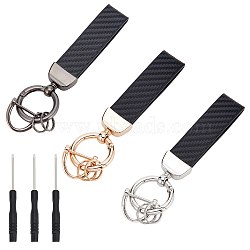 3 Sets 3 Colors Microfiber Leather Keychain, with Iron Screwdriver and Alloy Key Clasps, Split Key Ring, Black, 12.5cm, 1 set/color(KEYC-GA0001-11)