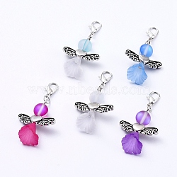 Synthetic Moonstone Pendants, with Acrylic Beads, Tibetan Style Alloy Beads and Zinc Alloy Lobster Claw Clasps, Angel, Mixed Color, 43~45mm(X-HJEW-JM00389-M)