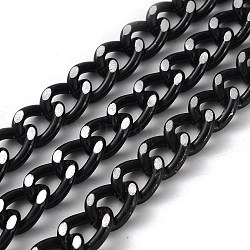 Oxidation Aluminum Diamond Cut Faceted Curb Chains, Twisted Chains, Unwelded, with Spool, Black, 15x10.5x5mm, about 65.62 Feet(20m)/Roll(CHA-H001-06EB)