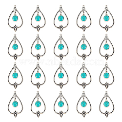 20Pcs Synthetic Turquoise Big Pendants, with Antique Silver Tone Alloy Findings, Hollow Teardrop, 55x30x2.5~5mm, Hole: 2mm(FIND-AR0002-27)