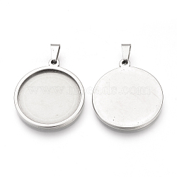 304 Stainless Steel Pendant Cabochon Settings, Flat Round, Stainless Steel Color, Tray: 40mm, 46x43x2.5mm, Hole: 8x4mm(X-STAS-S073-07P)