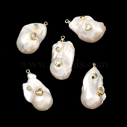 Brass & Pearl Micro Pave Cubic Zirconia Pendants, Nuggets Charm, Long-Lasting Plated, Rack Plating, Lead Free & Cadmium Free, Real 18K Gold Plated, Mixed Color, 26~34x15~18x13~16mm, Hole: 1.8mm(KK-H259-13D-G02)