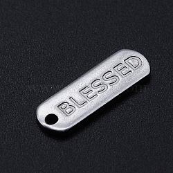 201 Stainless Steel Pendants, Oval with Word BLESSED, Stainless Steel Color, 17.5x6x1mm, Hole: 1.2mm(STAS-S105-T794)