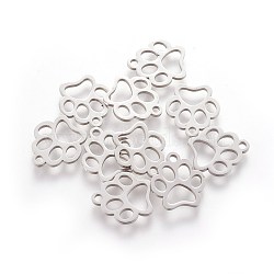 304 Stainless Steel Charms, Dog Paw Prints, Stainless Steel Color, 12.9x11.8x1mm, Hole: 1.5mm(X-STAS-Q201-T179)