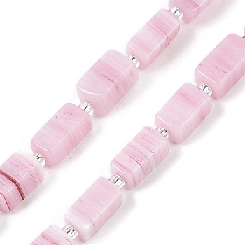 Handmade Lampwork Beads Strands, Rectangle with seed Beads, Pink, 11~12x5.5~6.5x5~6mm, Hole: 0.7mm, about 30~32pcs/strand, 16.14''(41cm)