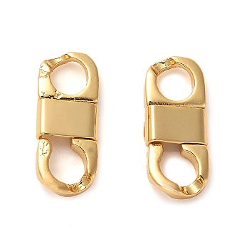 Rack Plating Brass Fold Over Clasps, 8 Shaped, Real 18K Gold Plated, 16x7x3mm, Hole: 4mm