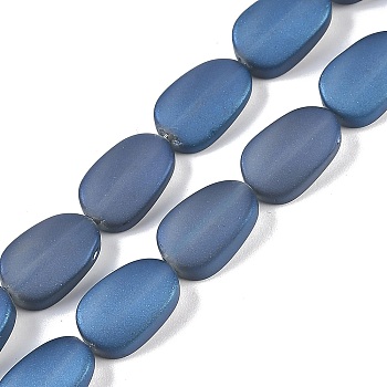 Electroplate Glass Beads Strands, Frosted, Oval, Steel Blue, 14x9x4.5mm, Hole: 1mm, about 50pcs/strand, 27.17 inch(69cm)