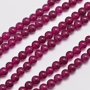 Natural & Dyed Malaysia Jade Bead Strands, Round, Medium Violet Red, 4mm, Hole: 0.8mm, about 92pcs/strand, 15 inch