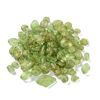 Transparent Acrylic Beads, Metal Enlaced, Mixed Shapes, Light Green, 7.5~22.5x7.5~21x5.5~13mm, Hole: 1.2~5.5mm, about 485pcs/500g