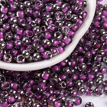 Glass Seed Beads, Inside Colours, Half Silver Plated, Round, Medium Orchid, 4x3mm, Hole: 1.2mm, 6428pcs/pound