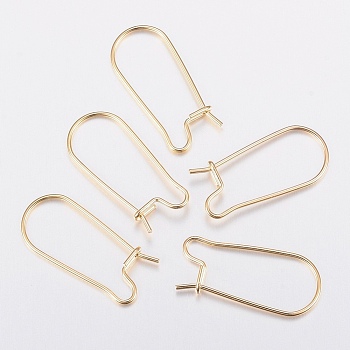 304 Stainless Steel Hoop Earring Findings Kidney Ear Wires, Real 18k Gold Plated, 20x9x0.8mm