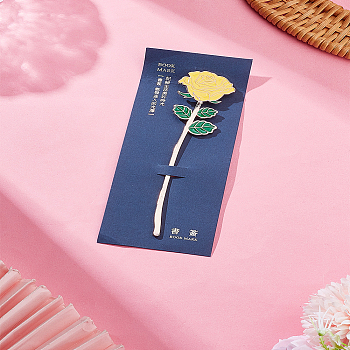 1Pc Alloy Enamel Bookmarks, Rose, Yellow, 144x35.5x2mm