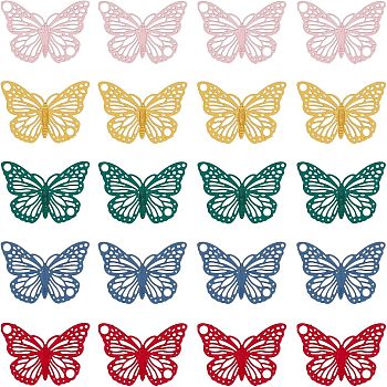 CHGCRAFT 30Pcs 5 Colors Spray Painted Alloy Pendants, Butterfly, Mixed Color, 13x19x0.2mm, Hole: 1.6mm, 6pcs/color