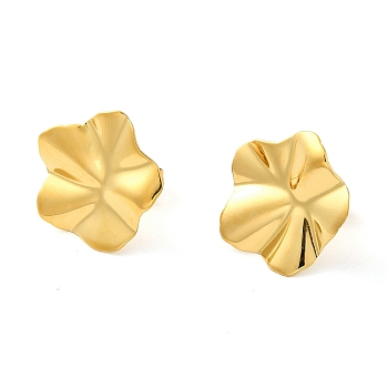 304 Stainless Steel Stud Earrings, Flower, Real 14K Gold Plated, 18x18mm