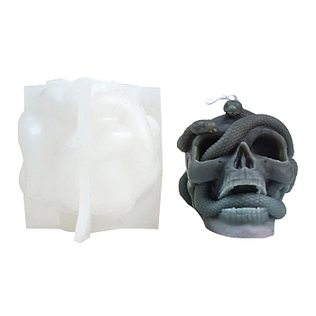 DIY Halloween Skull & Snake Candle Food Grade Silicone Molds, for Scented Candle Making, White, 11.3x8.6x9cm